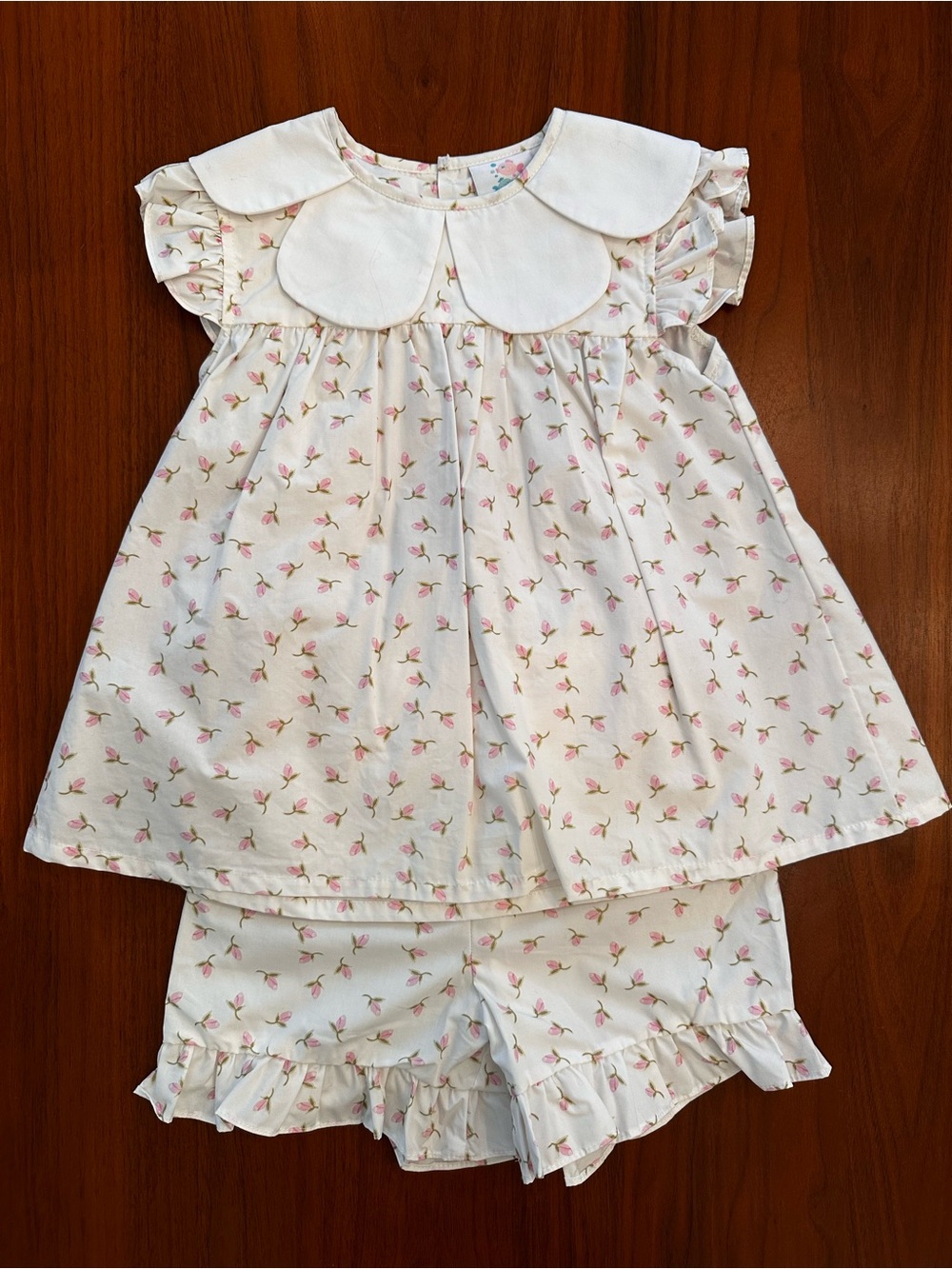Stitchy Fish Girls White and Pink Floral Petal Collar Short Set size 5